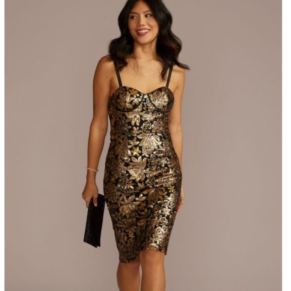 David's Bridal Corset Bodice Floral Knee-length Sheath Dress, Size 4, NWT - Picture 1 of 2